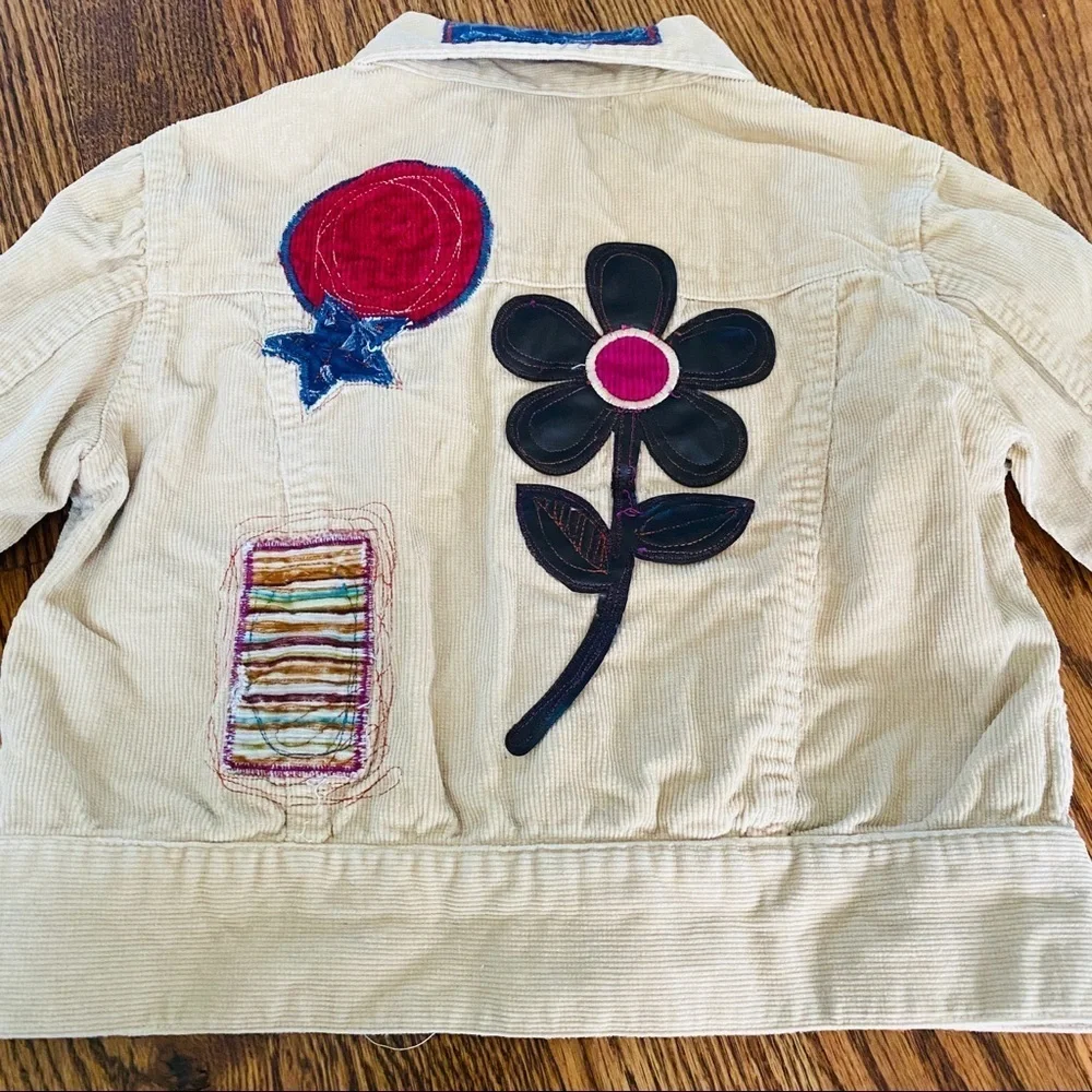 The Children's Place Beige Corduroy Jacket Love Hippie Embroidered Sz M